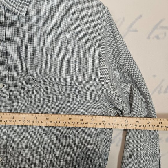 Vince Button Down Shirt Medium Houndstooth 100% Linen Long Sleeve Classic Fit - Picture 6 of 8